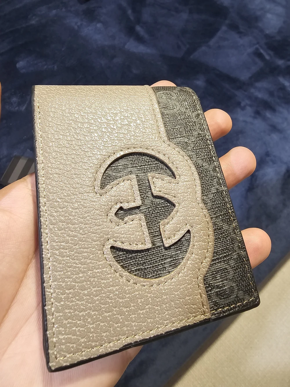Slim Bifold Men's Card Holder Wallet - Taupe and Black